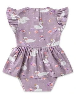Snuggle Hunny Swan Lake Short Sleeve Organic Dress in Purple