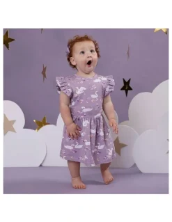 Snuggle Hunny Swan Lake Short Sleeve Organic Dress in Purple