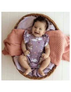 Snuggle Hunny Swan Lake Short Sleeve Organic Dress in Purple
