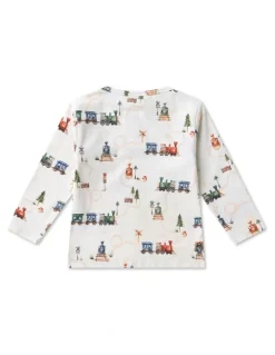 Snuggle Hunny Trains Organic Long Sleeve Top in White