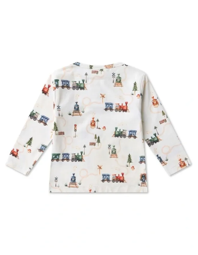 Snuggle Hunny Trains Organic Long Sleeve Top in White