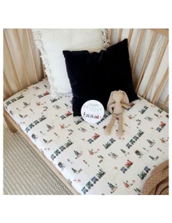 Snuggle Hunny Trains Organic Fitted Cot Sheet in Multi