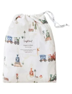 Snuggle Hunny Trains Organic Fitted Cot Sheet in Multi
