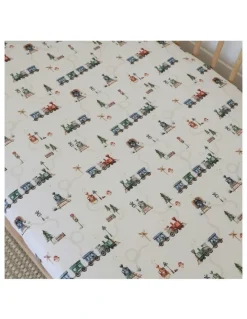 Snuggle Hunny Trains Organic Fitted Cot Sheet in Multi