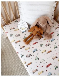 Snuggle Hunny Vintage Cars Organic Fitted Cot Sheet in Beige