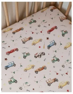 Snuggle Hunny Vintage Cars Organic Fitted Cot Sheet in Beige