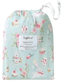 Snuggle Hunny White Rabbit Organic Fitted Cot Sheet in Blue