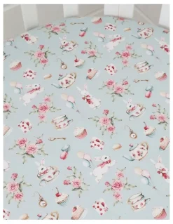 Snuggle Hunny White Rabbit Organic Fitted Cot Sheet in Blue