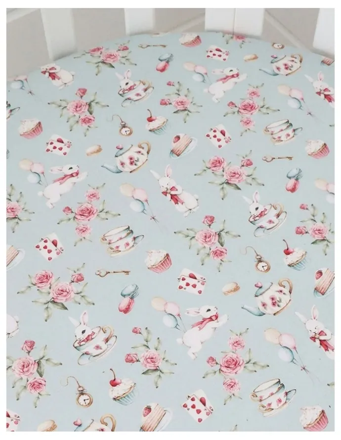 Snuggle Hunny White Rabbit Organic Fitted Cot Sheet in Blue