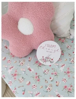 Snuggle Hunny White Rabbit Organic Fitted Cot Sheet in Blue