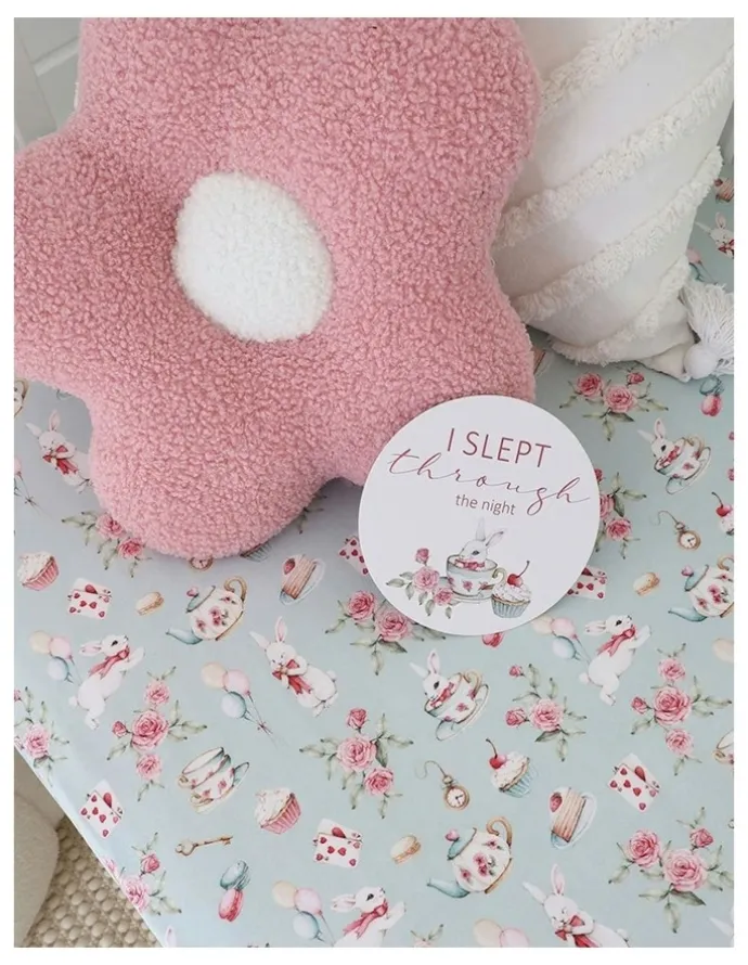 Snuggle Hunny White Rabbit Organic Fitted Cot Sheet in Blue