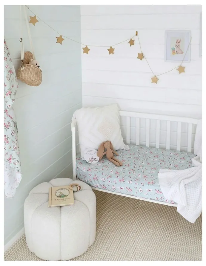 Snuggle Hunny White Rabbit Organic Fitted Cot Sheet in Blue