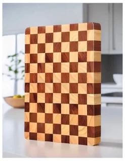 SOGA Checkered Patterned Wooden Cutting Board 39x26x3cm in Brown