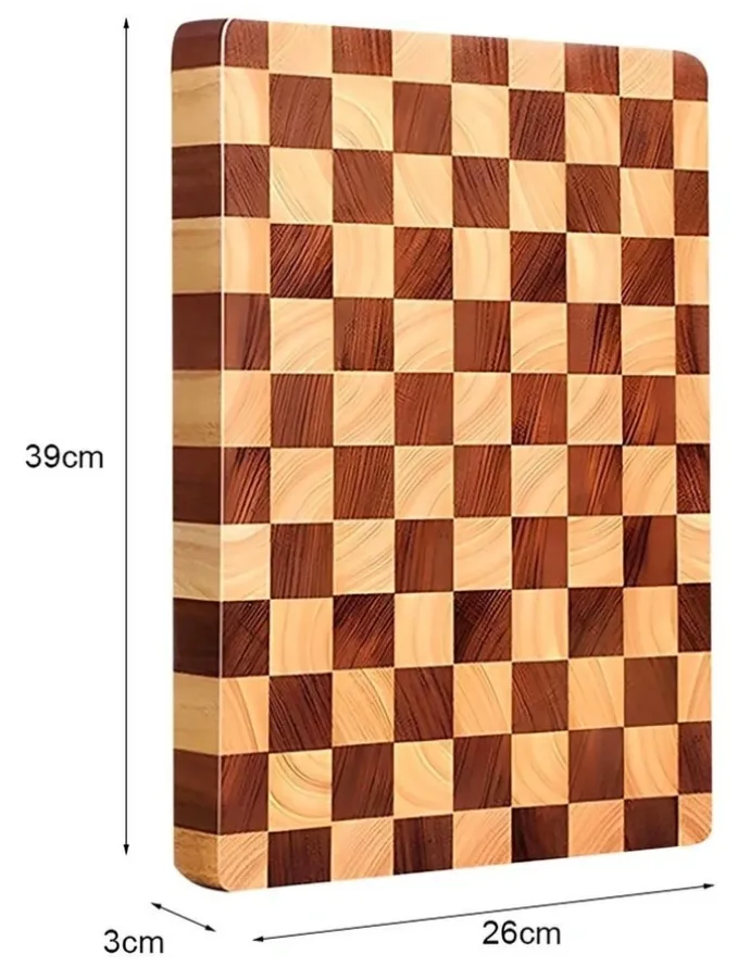 SOGA Checkered Patterned Wooden Cutting Board 39x26x3cm in Brown