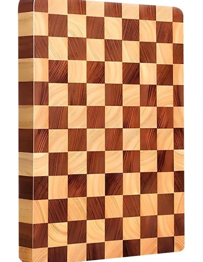 SOGA Checkered Patterned Wooden Cutting Board 39x26x3cm in Brown
