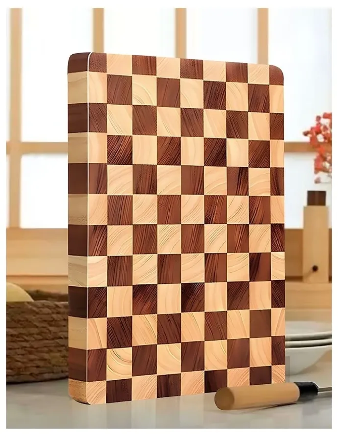 SOGA Checkered Patterned Wooden Cutting Board 39x26x3cm in Brown