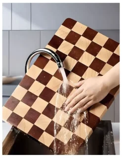 SOGA Checkered Patterned Wooden Cutting Board 39x26x3cm in Brown