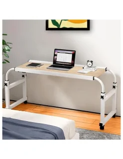 Soga International SOGA Adjustable Overbed Table 2 Pack 120 x 45cm Wood Look
