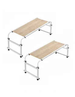 Soga International SOGA Adjustable Overbed Table 2 Pack 120 x 45cm Wood Look