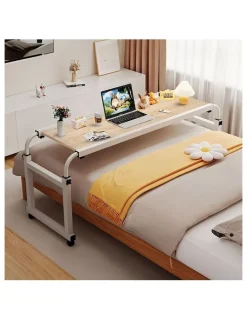 Soga International SOGA Adjustable Overbed Table 2 Pack 120 x 45cm Wood Look