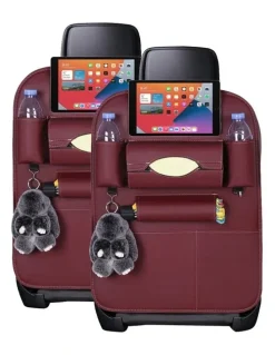 Soga International SOGA Car Back Seat Organiser Red PVC Leather 2 Pack