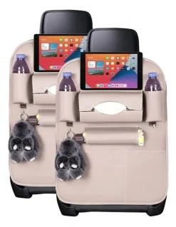 Soga International SOGA Car Back Seat Organiser White PVC Leather 2 Pack