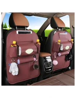 Soga International SOGA Car Back Seat Organiser Coffee PVC Leather 2 Pack