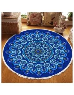 Soga International SOGA 90cm Blue Mandala Round Non-Slip Area Rug