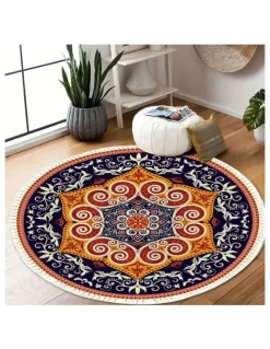 Soga International SOGA 90cm Ethnic Mandala Round Non-Slip Area Rug