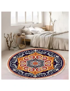 Soga International SOGA 90cm Ethnic Mandala Round Non-Slip Area Rug