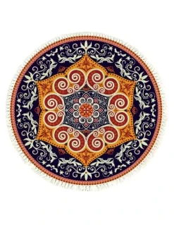 Soga International SOGA 90cm Ethnic Mandala Round Non-Slip Area Rug