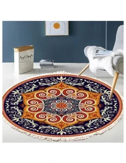 Soga International SOGA 90cm Ethnic Mandala Round Non-Slip Area Rug