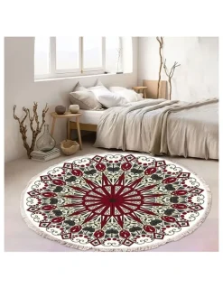Soga International SOGA 120cm Modern Ethnic Mandala Rug with Tassels