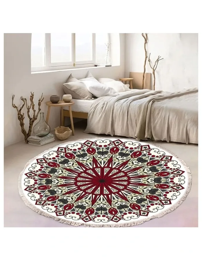 Soga International SOGA 120cm Modern Ethnic Mandala Rug with Tassels