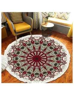 Soga International SOGA 120cm Modern Ethnic Mandala Rug with Tassels