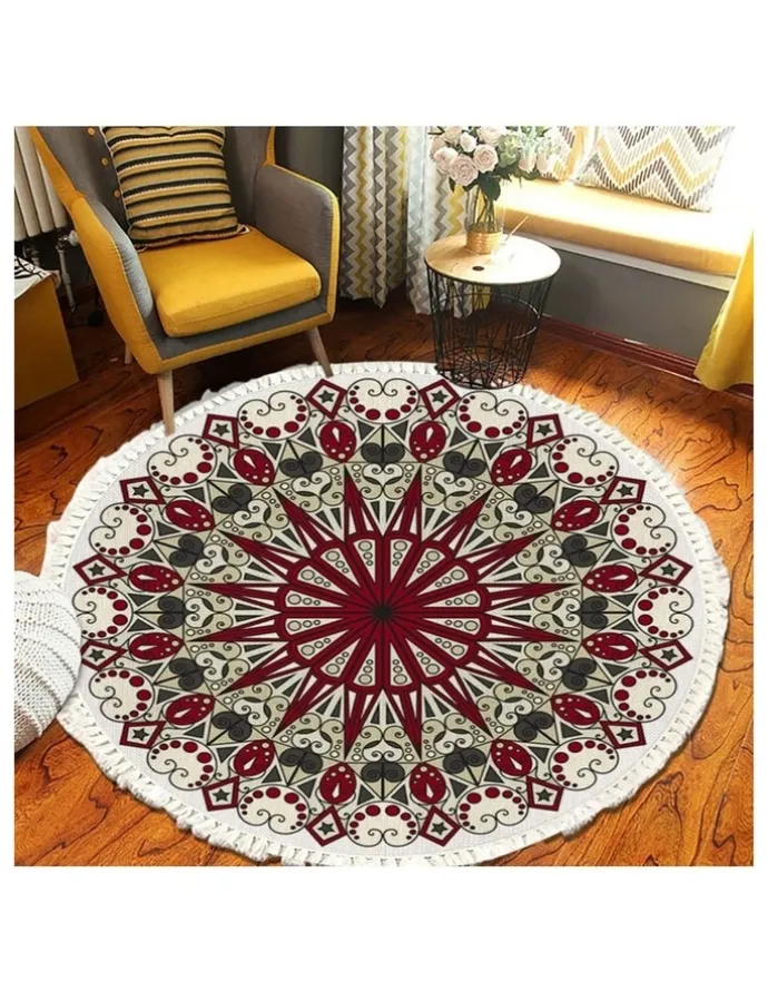 Soga International SOGA 120cm Modern Ethnic Mandala Rug with Tassels