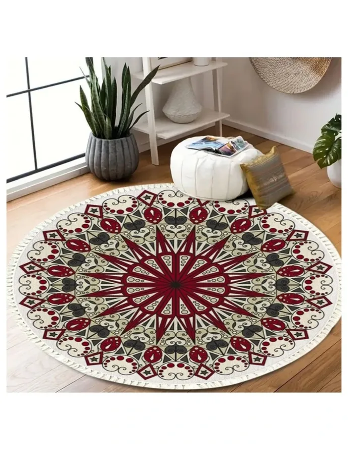 Soga International SOGA 120cm Modern Ethnic Mandala Rug with Tassels