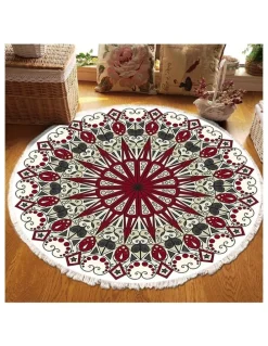 Soga International SOGA 120cm Modern Ethnic Mandala Rug with Tassels