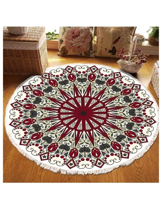 Soga International SOGA 120cm Modern Ethnic Mandala Rug with Tassels