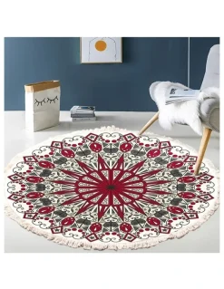 Soga International SOGA 120cm Modern Ethnic Mandala Rug with Tassels