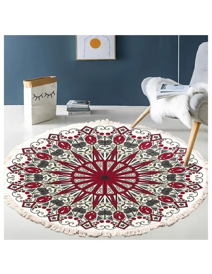 Soga International SOGA 120cm Modern Ethnic Mandala Rug with Tassels