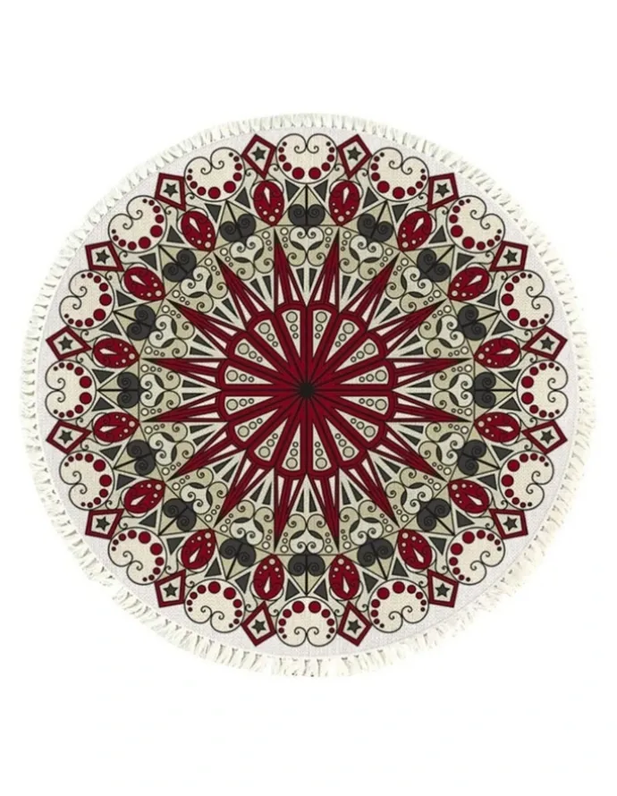 Soga International SOGA 120cm Modern Ethnic Mandala Rug with Tassels
