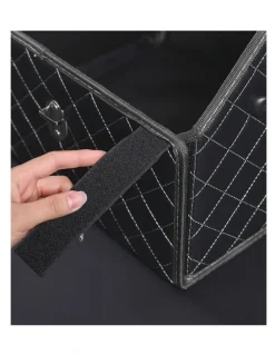 Soga International SOGA Large Foldable Car Boot Storage Organiser Black White Stitch Lock