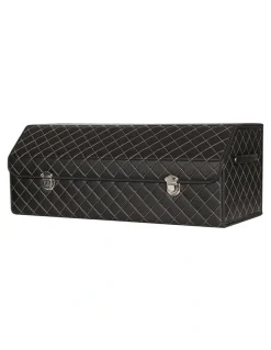 Soga International SOGA Large Foldable Car Boot Storage Organiser Black White Stitch Lock