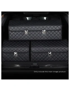 Soga International SOGA Large Foldable Car Boot Storage Organiser Black White Stitch Lock