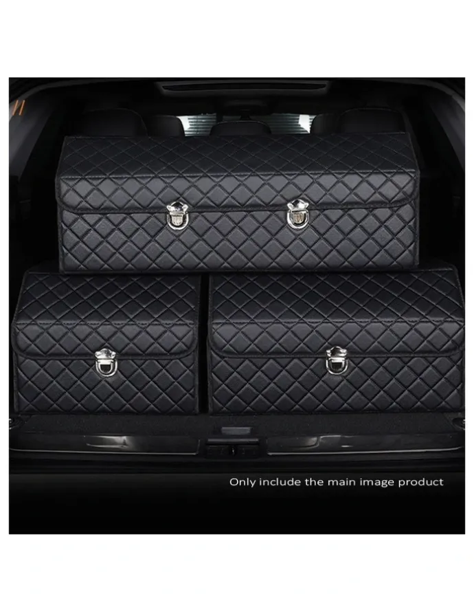 Soga International SOGA Large Foldable Car Boot Storage Organiser Black White Stitch Lock