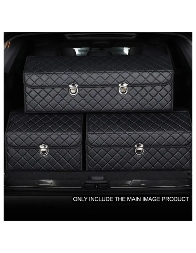 Soga International SOGA Large Foldable Car Boot Storage Organiser Black White Stitch Lock