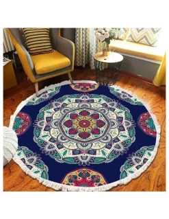 Soga International SOGA 2X 90cm Bohemian Geometric Round Non-Slip Area Rug