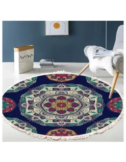 Soga International SOGA 2X 90cm Bohemian Geometric Round Non-Slip Area Rug