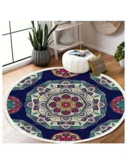 Soga International SOGA 2X 90cm Bohemian Geometric Round Non-Slip Area Rug